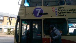 Number 7 electric and talking bus