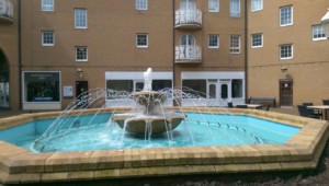 Stone Fountain spraying water into a large basin