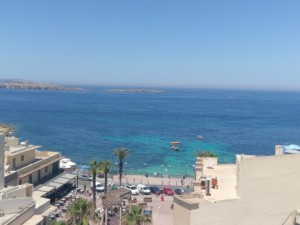 View from the hotel roof with a view of the sea and the main town area