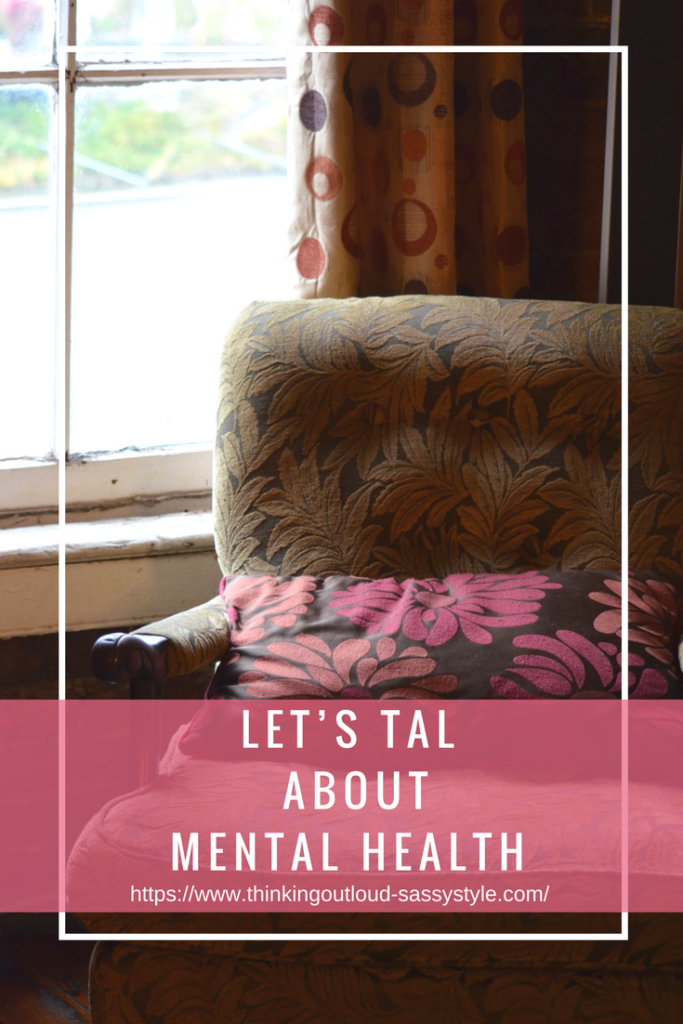 empty armchair near window. text overlay 'LET’S TALK ABOUT MENTAL HEALTH'