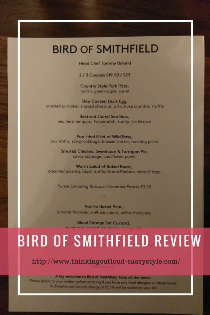 Bird Of Smithfield Set menu. The foodavailable on the set menu at Bird Of Smithfield restaurant.