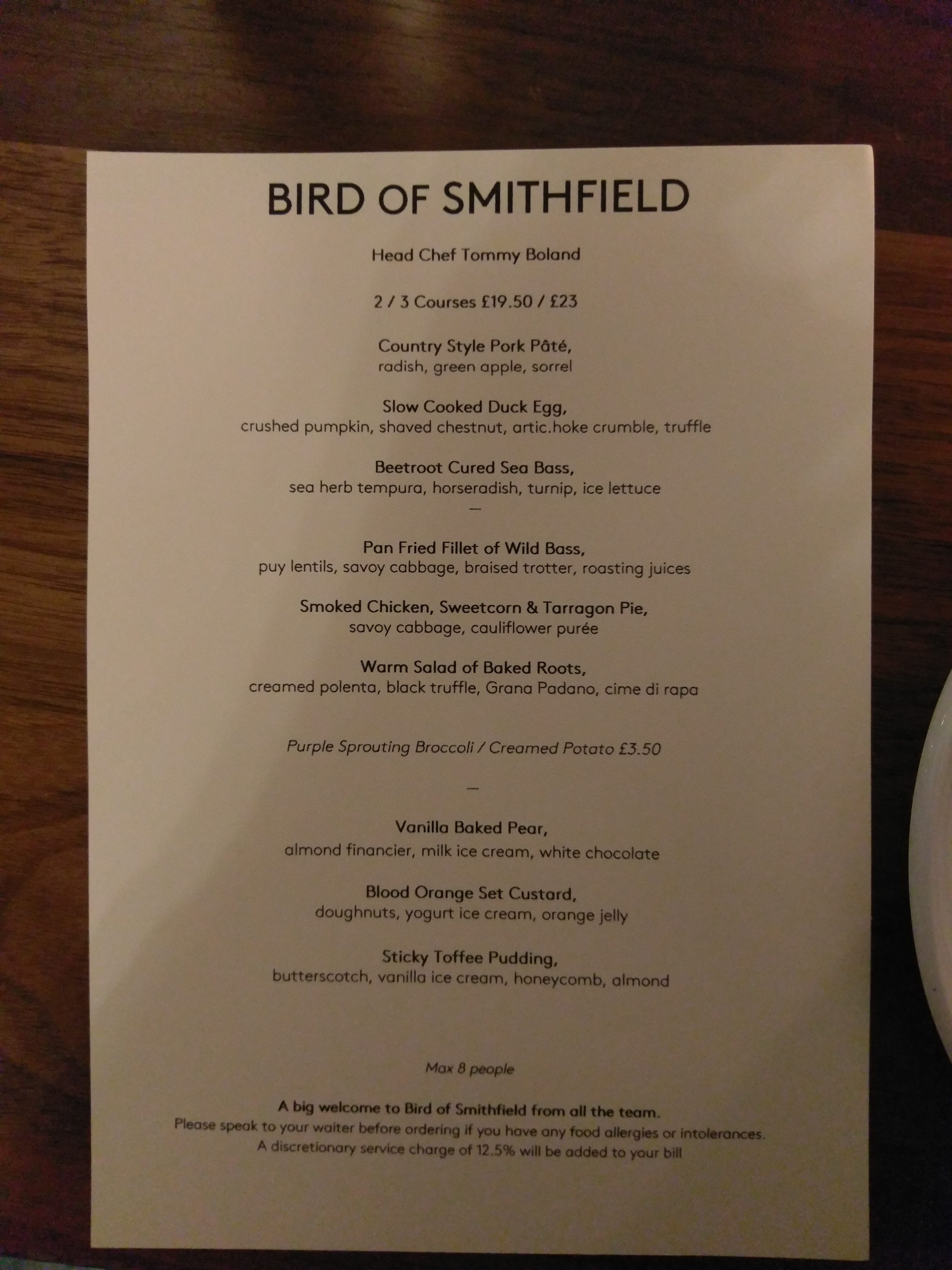 Bird Of Smithfield Set Menu
