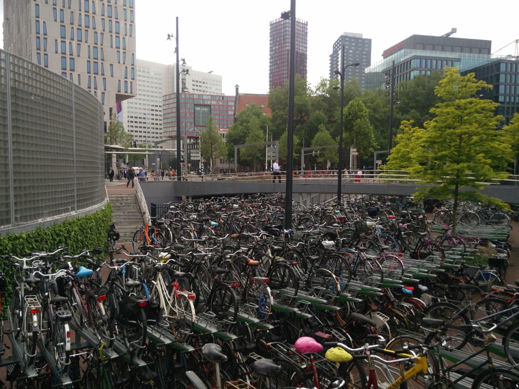 rows upon rows of bike racks stacked with bikes.