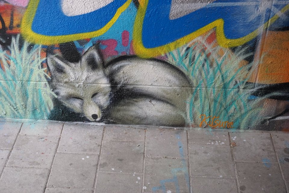 Graffiti Art of a fox sleeping in some Long Grass