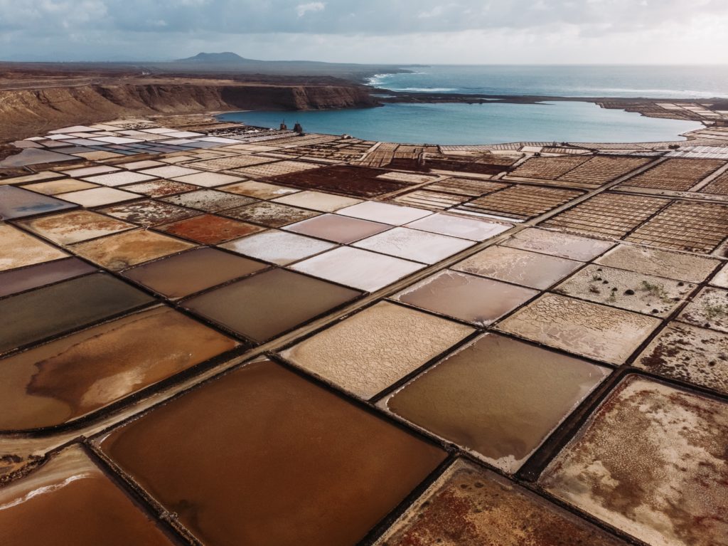 A large area of salt flats in Lanzarote
